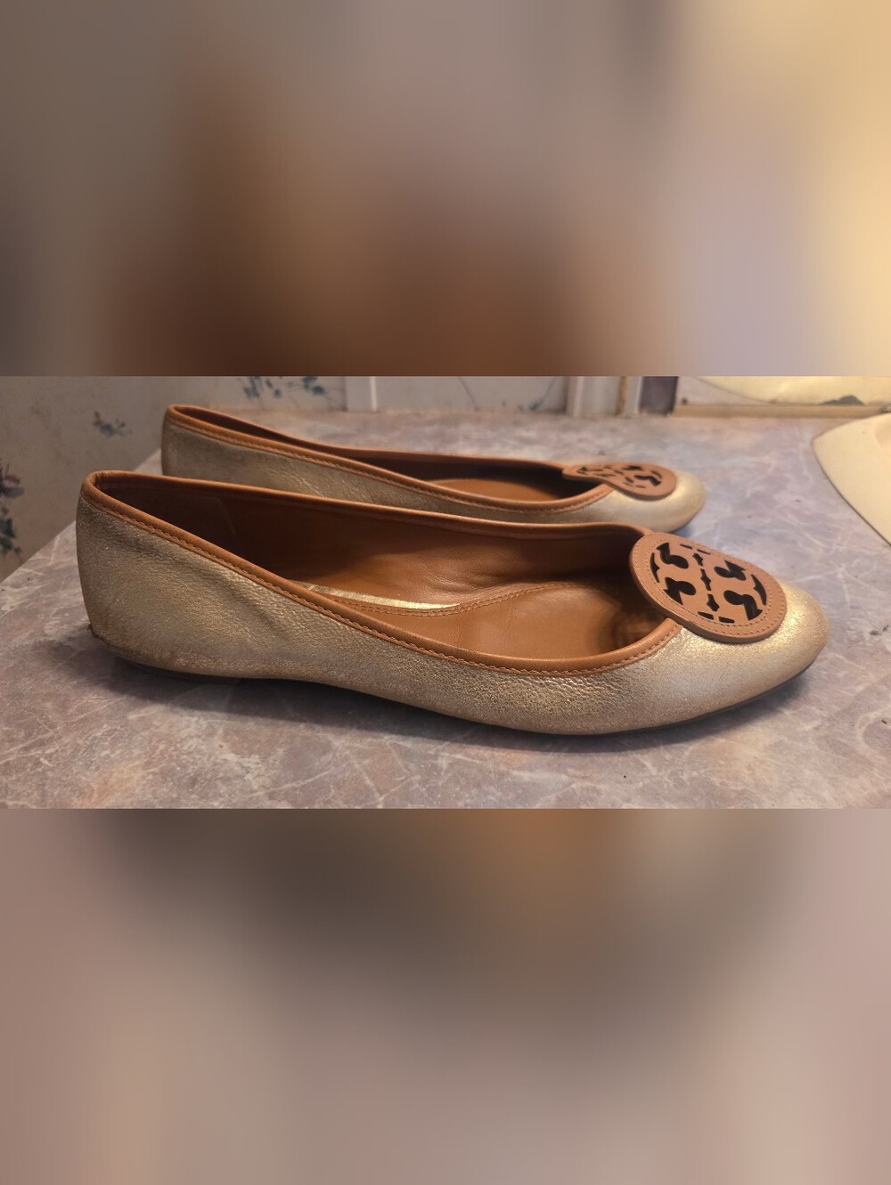 Tory Burch Metallic Gold Leather Ballet Flats - Picture 5 of 6